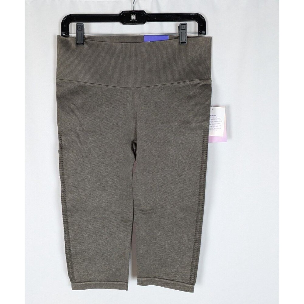 Joy Lab L Leggings Gray High Rise Ribbed Knit Capris Stretch Workout Athletic
